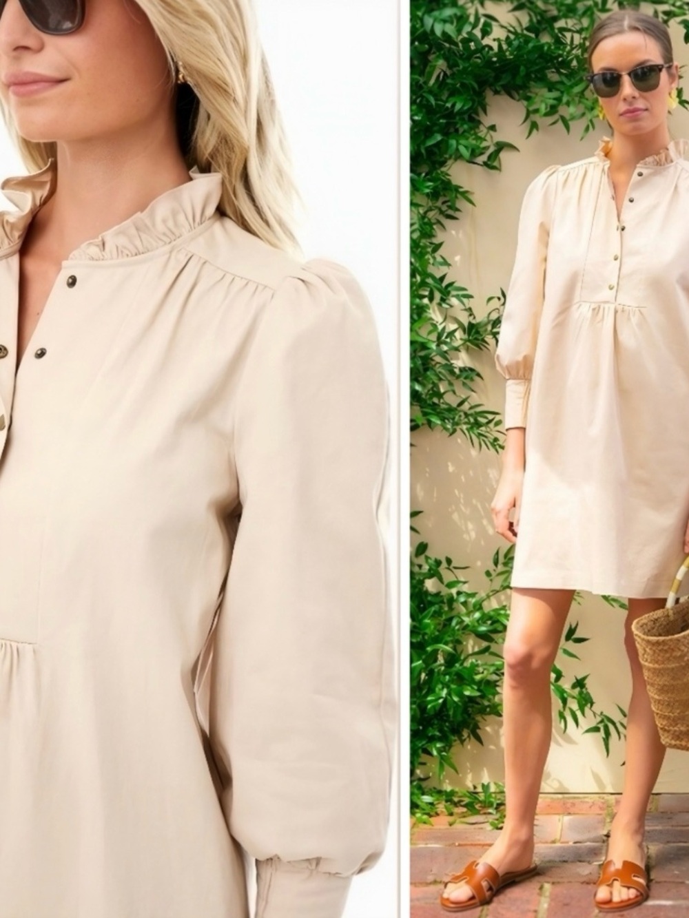 Pomander Place Cream Ruffle-Neck Mini Dress